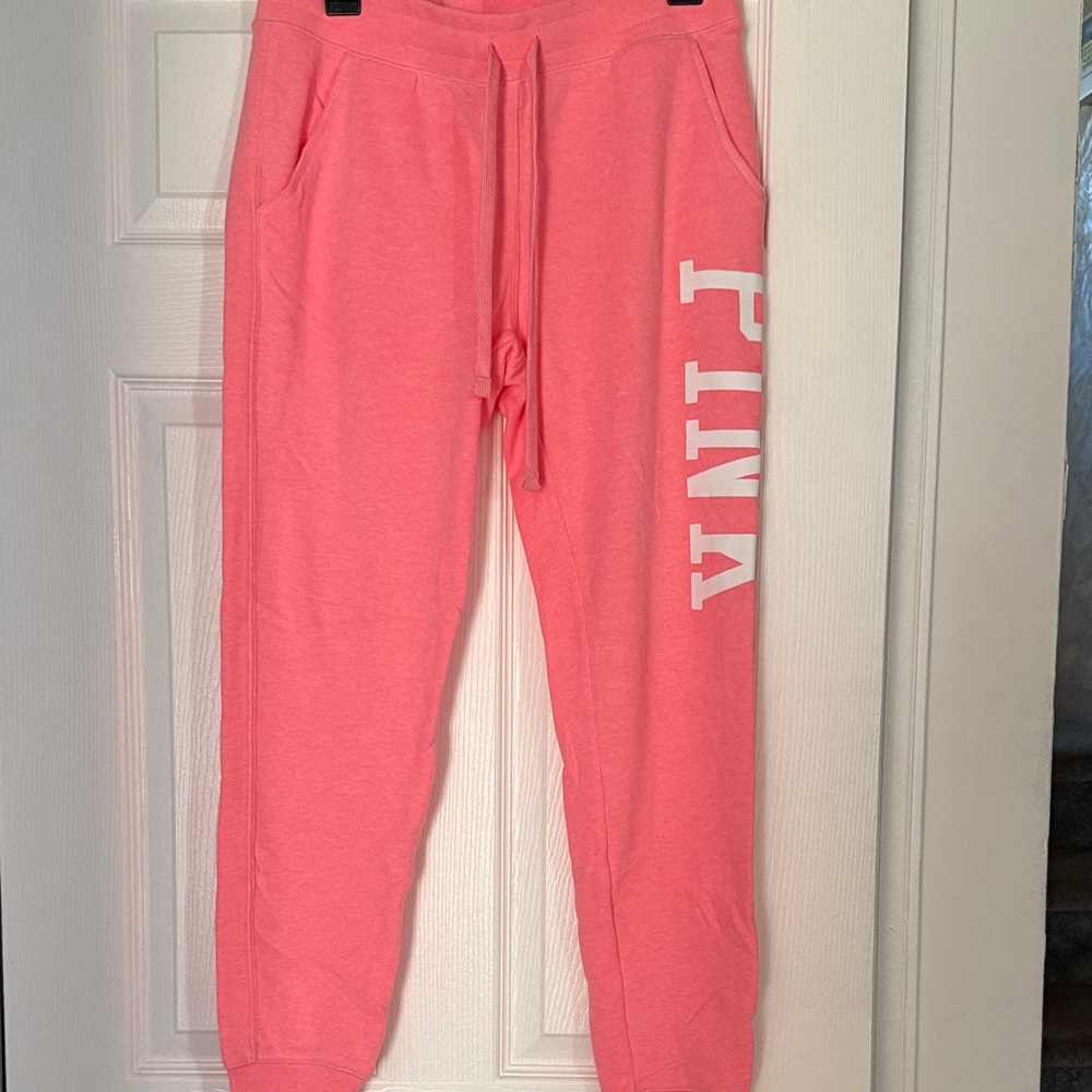 PINK Victoria's Secret Coral Pink Joggers with White Logo